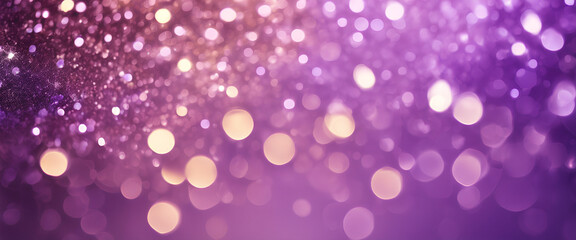 Mystical Metallic Mirage: Shimmering Bokeh and Glowing Lights Craft a Futuristic Landscape, Perfect for a Luxury Sci-Fi-themed Celebration - Abstract Purple, Gold & Silver Background