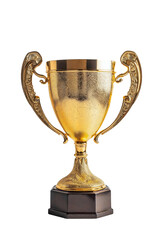 Fototapeta na wymiar Prestigious blank Gold trophy isolated on white background with a black round base.