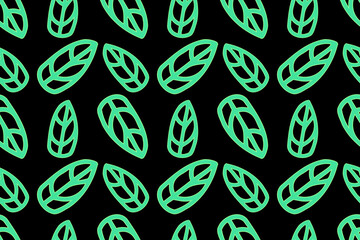 Green neon contrast color botanical leaf. Seamless vector pattern for design and decoration.