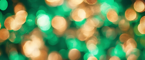 Bubble Burst Brilliance: Glittering Bokeh and Glistening Lights Adorn the Abstract Space, Turning the Celebration into a Shimmering Spectacle - Abstract Gold & Green Background 