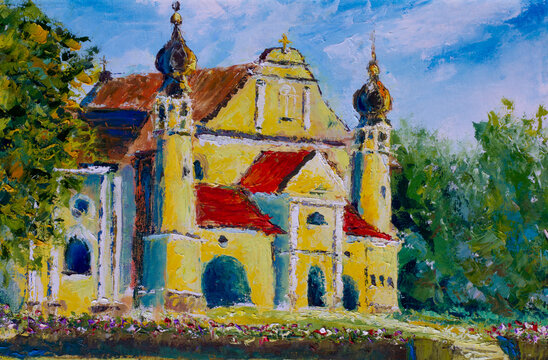 Solar church temple building architecture sunny day oil painting impressionism modern painting