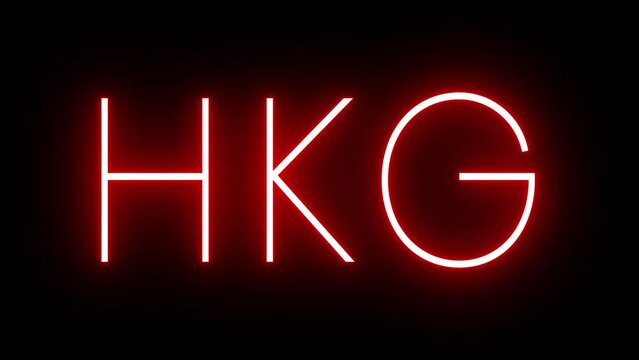 Red retro neon sign with the three-letter identifier for HKG Hong Kong International Airport