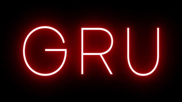 Red retro neon sign with the three-letter identifier for GRU Sao Paulo International Airport