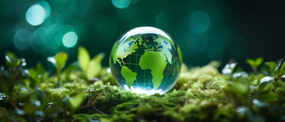 Green earth in crystal sphere. Earth Day.