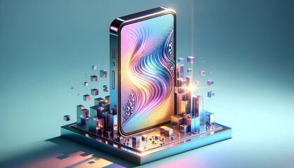 Y2K-inspired mobile advertising with tranquil chromatics.