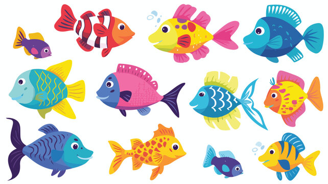 Cartoon fish set. Colorful marine collection.