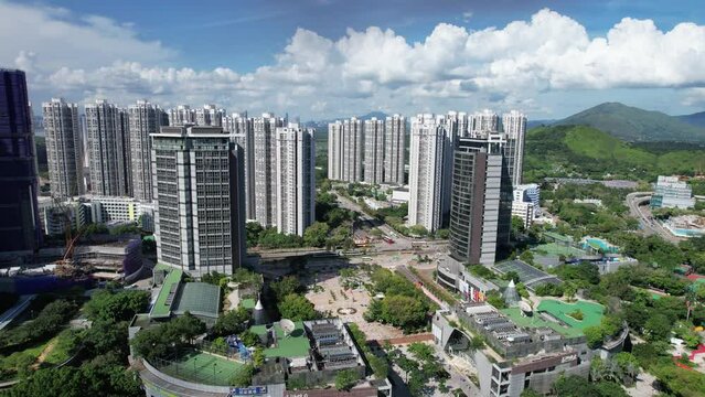 Drone Aerial skyview of Wetland Park, Tin Shui Wai, New Territories, Hong Kong Northern Metropolis Development, A Rural Land Town Development Residential Housing Property Construction Project 