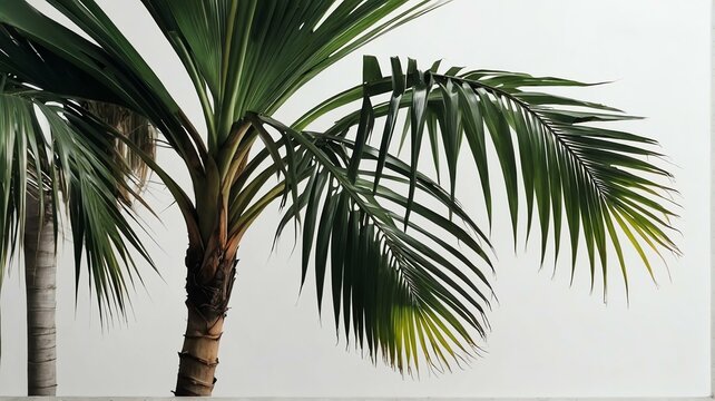 Bush of palm leaves on plain white background from Generative AI