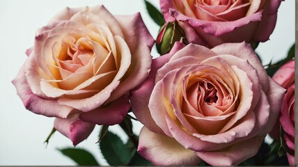 Bush of pink roses on plain white background from Generative AI