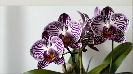 Bush of purple orchid flowers on plain white background from Generative AI