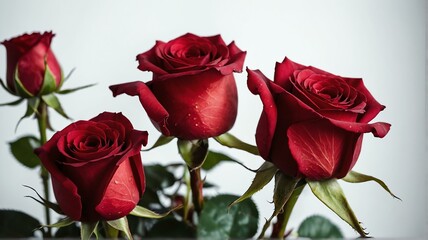 Bush of red roses on plain white background from Generative AI