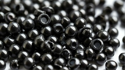Polypropylene polyamide black plastic pellets on plain white background from Generative AI