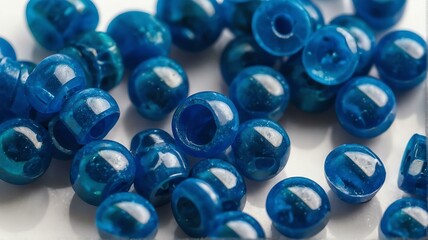 Polypropylene polyamide blue plastic pellets on plain white background from Generative AI