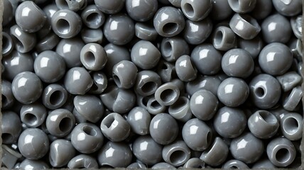 Polypropylene polyamide gray plastic pellets on plain white background from Generative AI