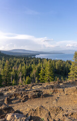 wide of lake Tahoe, with trees on the let and lake on the right