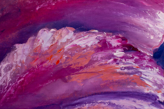 Pink purple waves palette knife oil painting on canvas - abstract background - modern impressionism impasto fine art