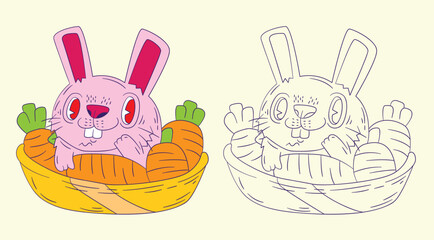 cute animal doodle illustration for coloring page drawing book