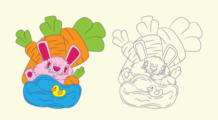 cute animal doodle illustration for coloring page drawing book