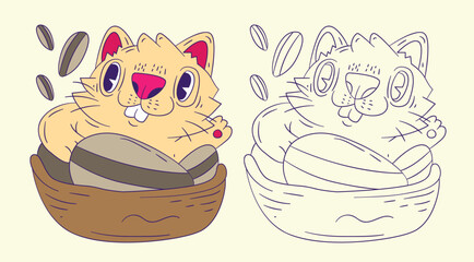 cute animal doodle illustration for coloring page drawing book