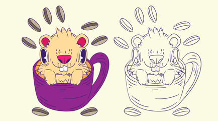 cute animal doodle illustration for coloring page drawing book