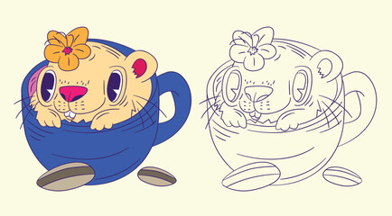 cute animal doodle illustration for coloring page drawing book