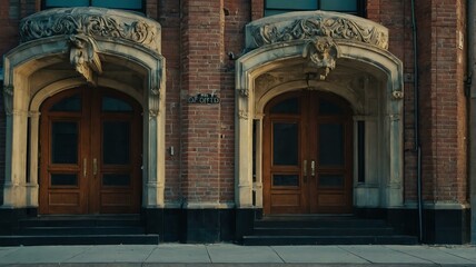 Obraz premium Back entrance of an old office building from Generative AI