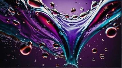 Bubbles rising in purple colored cola soda liquid from Generative AI - obrazy, fototapety, plakaty