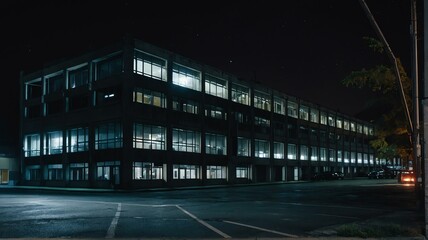 Parking area of an old office building at night from Generative AI