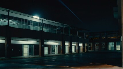 Parking area of an old office building at night from Generative AI