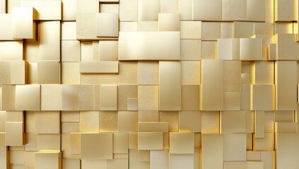 Luxury geometric wall with gold texture and modern metal cube - obrazy, fototapety, plakaty