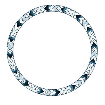 black, blue and white round 3d frame with native american arrowhead pattern and circular white center
