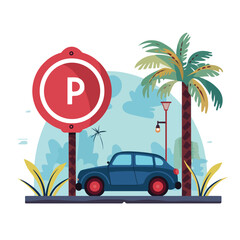 Parking and no parking sign isolated illustration.