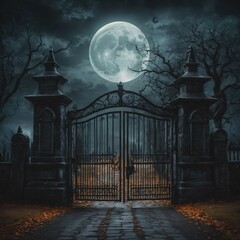 cemetery gate at full moon night_02