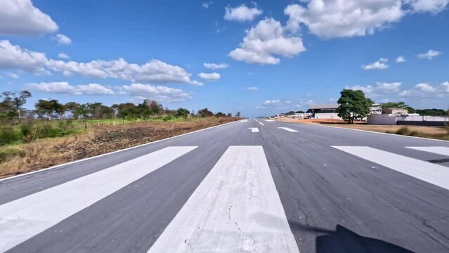 Airplane taking off from Paragua airport. Venezuela