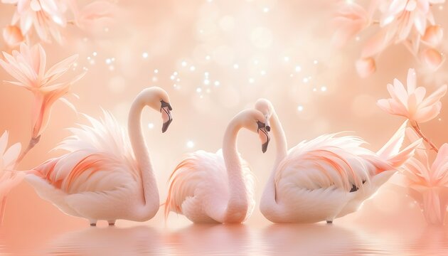 pink flamingo, photo wallpaper, peach color background, trendy color, screen saver. © shustrilka