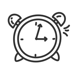 Hand drawn Alarm clock black line icon on white background for web design and mobile app