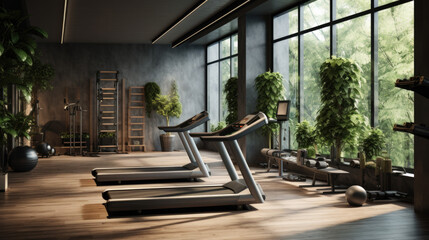 Fototapeta na wymiar treadmills in a gym