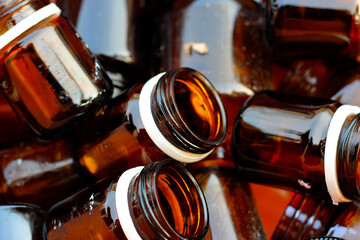 Brown glass bottles for medicin, recycle waste