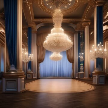 Fairy tale ballroom, Opulent ballroom filled with fairy tale characters dancing amidst glittering chandeliers and enchanting music1