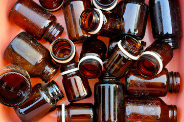 Brown glass bottles for medicin, recycle waste