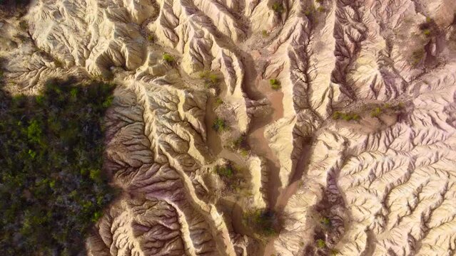 Footage Aerial view of Pink Cliffs Geological Reserve mining activity in the late 19th century the dramatic, colourful cliffs, Heathcote, Victoria, Australia.