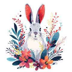 Colorful illustration with hare. Happy Easter greet.