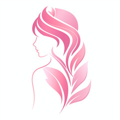 Women silhouette with a beautiful hair made up of leaf's pink color artwork