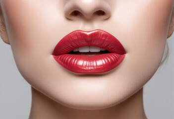 Naklejka premium Sensual lips with glamour blush lipstick isolated on transparent white background