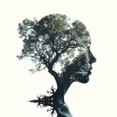 Rollo Double exposure silhouette of human head with growth. © iclute
