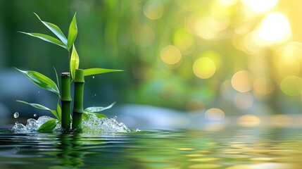 Tranquil Bamboo by the Water Background, Nature Wallpaper, Spa Backdrop, Green Plants, Natural Beauty Photo