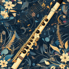 Clarinet Pale instrument abstract patterns classical music, Seamless tile pattern AI