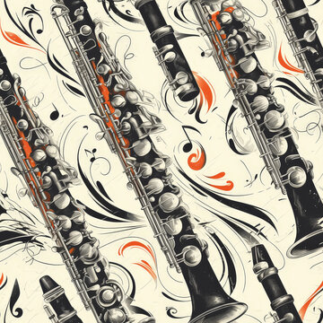 Clarinet Pale instrument abstract patterns classical music, Seamless tile pattern AI