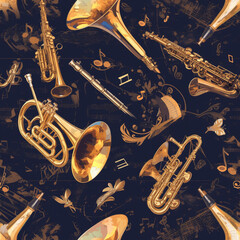 Pale instrument abstract patterns classical music, Seamless tile pattern AI