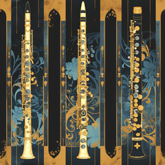 Fototapeta na wymiar Clarinet Pale instrument abstract patterns classical music, Seamless tile pattern AI